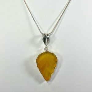 Yellow Carnelian 925 Carved Leaf 🌿 Gemstone Pendant
